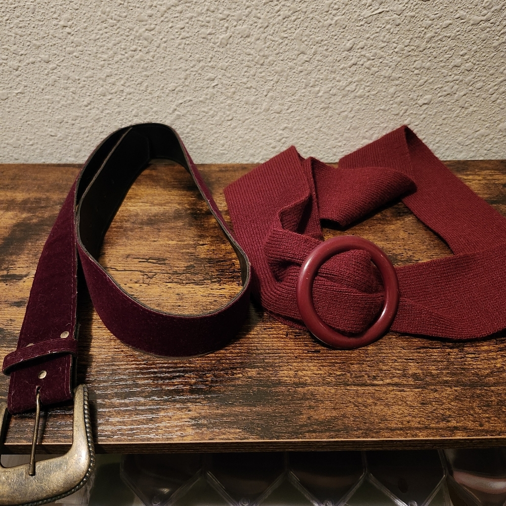 Set Of 2 Vintage Belts. Purple Velvet And Deep Maroon